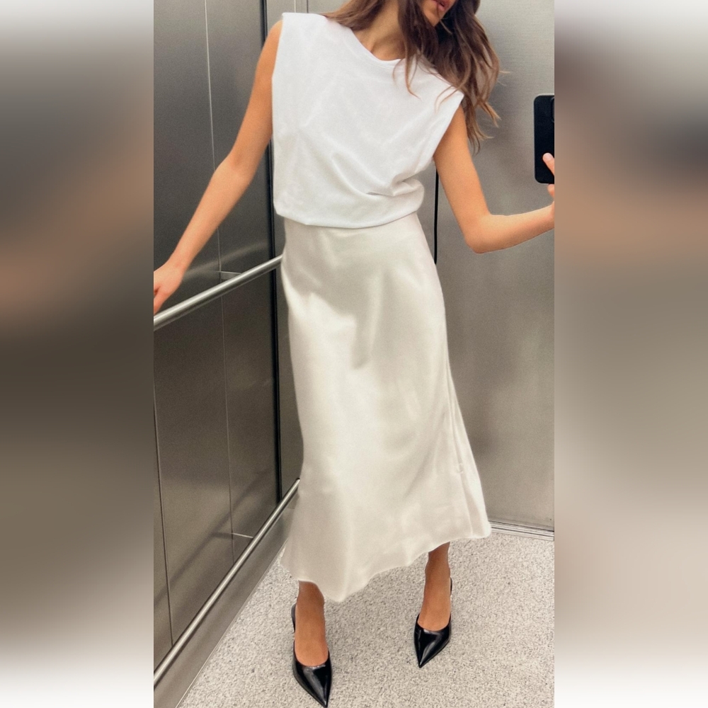 ZARA CONTRASTING SATIN EFFECT MIDI DRESS